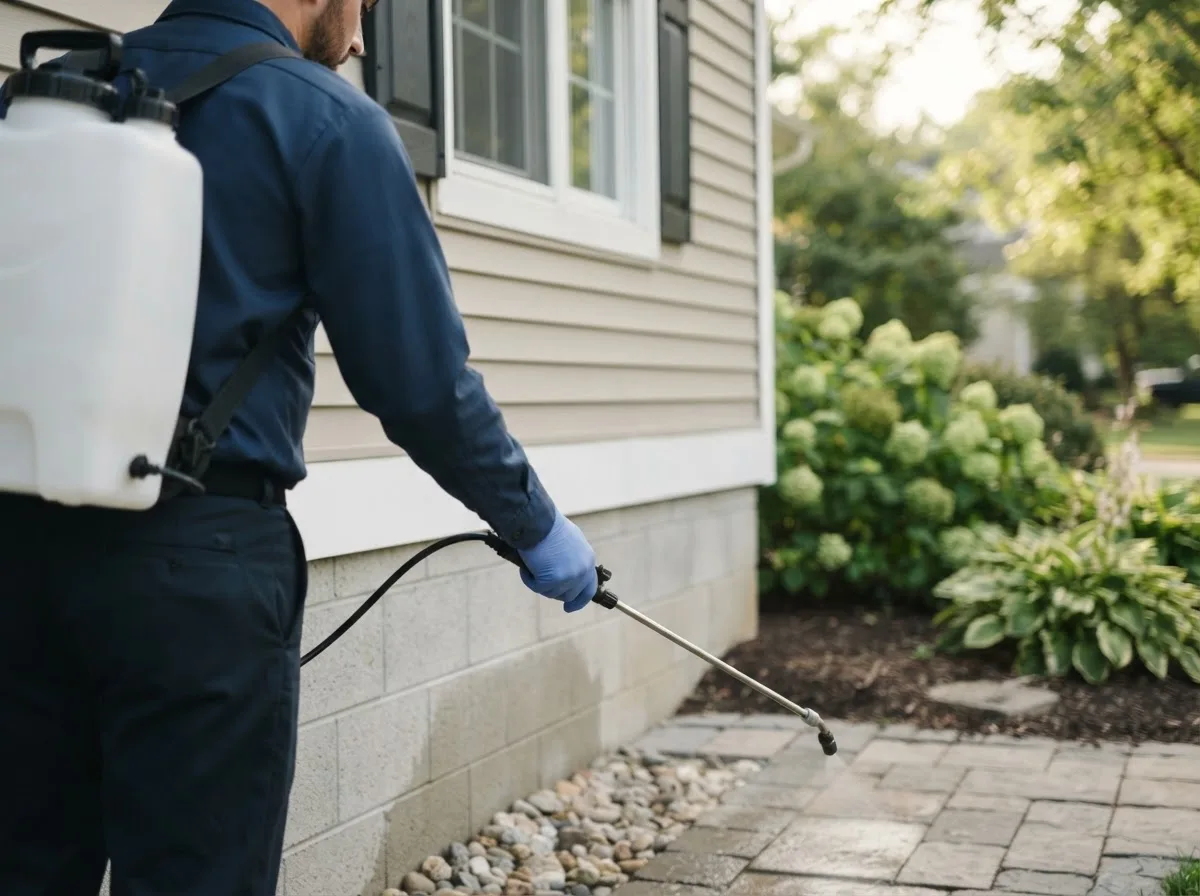 Pest control technician inspecting a home in Silverwood, MI